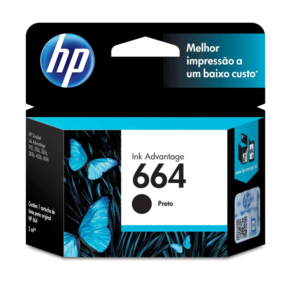 Cartucho HP 664 F6V29AB Preto Original DESKJET INK ADVANTAGE 1115 2136 3636 3786 2676 2676 2 ml Cartucho HP 664 F6V29AB Preto Original DESKJET INK ADVANTAGE 1115 2136 3636 3786 2676 2676 2 ml